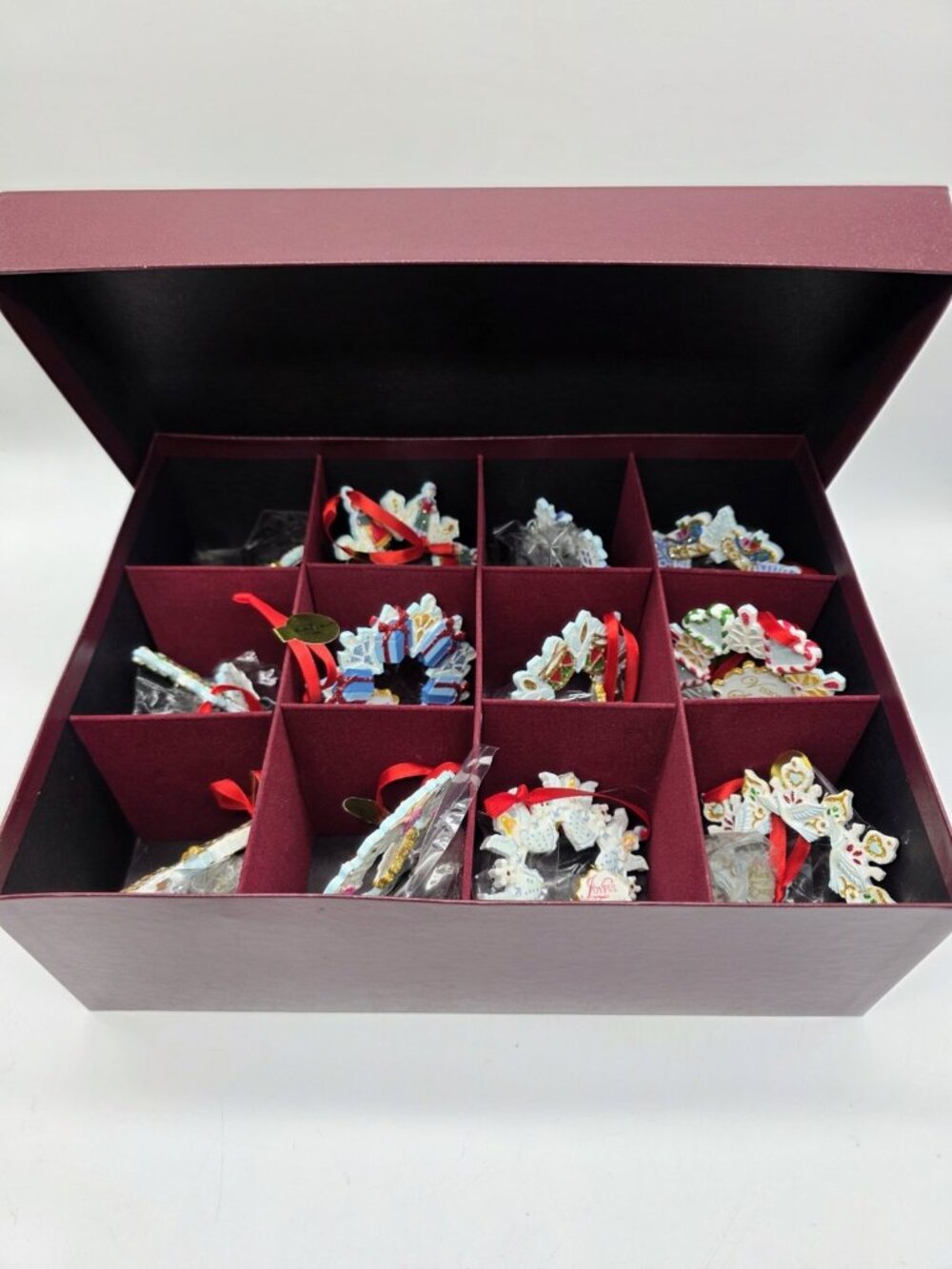 Rare Danbury Mint Sparkling Snowflakes Boxed Christmas Tree Ornaments Lot Of 12